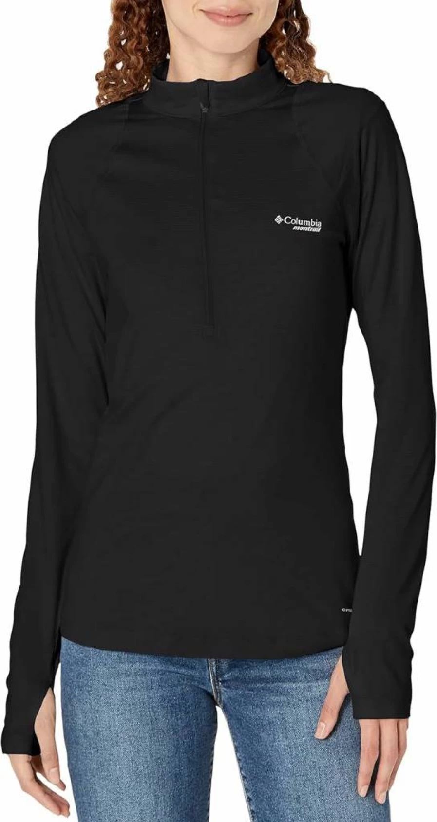 Columbia Women's Endless Trail Half-Zip Mesh Long Sleeve Shirt - Breathable Hiking Top, Black, Size Large