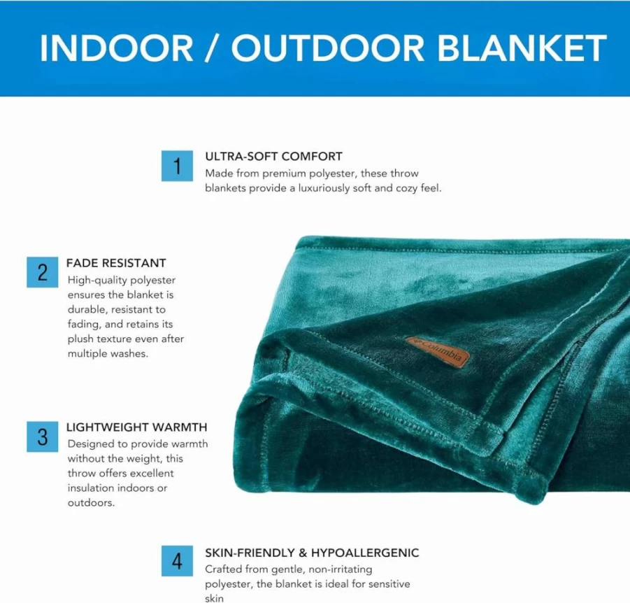 Columbia 50x60 Inch Super Soft Lightweight Throw Blanket - Cozy Flannel Plush for Bed, Couch, Camping & Travel - Dark Stone Warm Comfort for Indoor & Outdoor Use