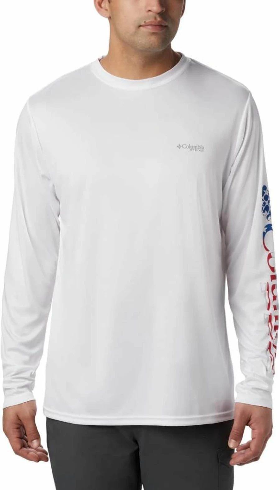 Columbia Men's Stars & Stripes PFG Long Sleeve Fishing Shirt - White, Large