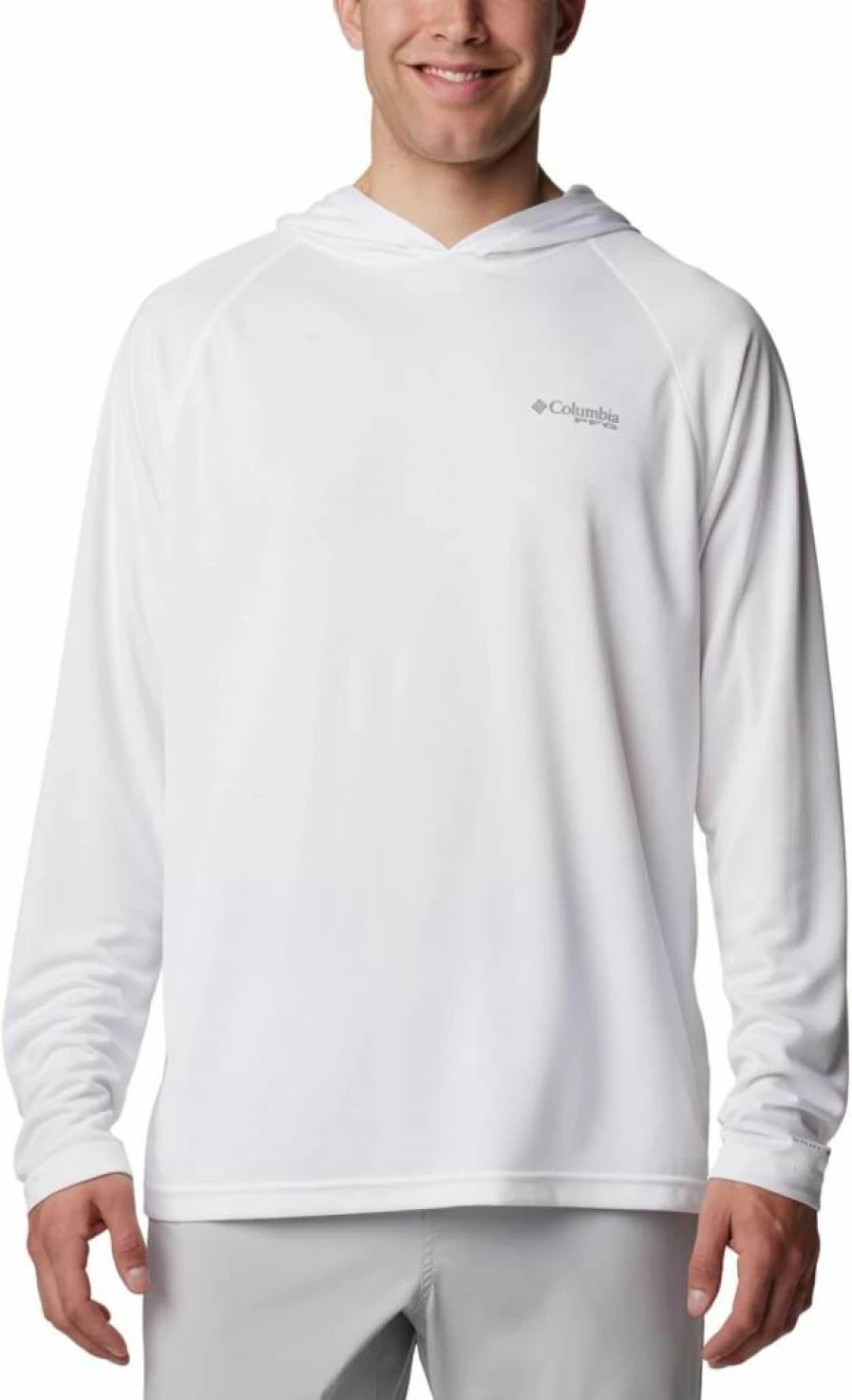 Columbia Men's PFG Solar Stream Hoodie - Sun Protection Fishing Hooded Jacket, White, Large
