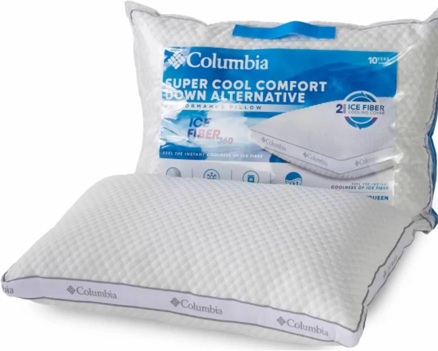 Columbia Cooling Side Sleeper Pillow - Breathable Ice Fiber Cover, Hypoallergenic Down Alternative, Supportive Standard/Queen Size, White